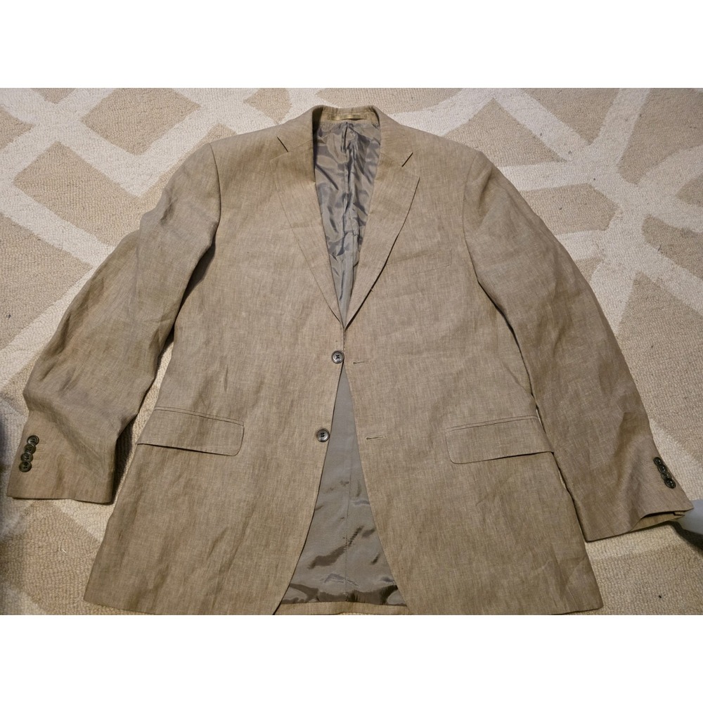 LONDONAIR Vintage Tan Linen 2 Button Blazer Sport Coat Beige Mens 42 R J22222 - Picture 1 of 7